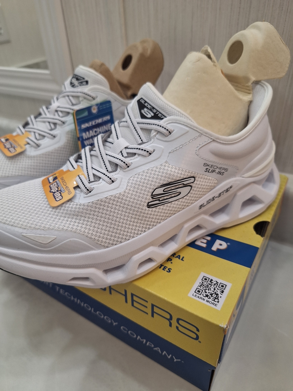 Skechers Slip-Ins Washable Men's White Athletic Sneakers with Black Detailing